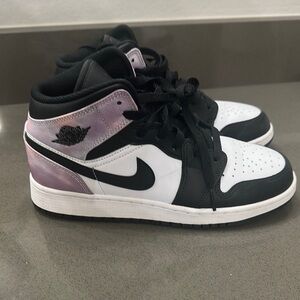 Nike Air Jordan Mid Sneakers - Black and White with Pink Accents